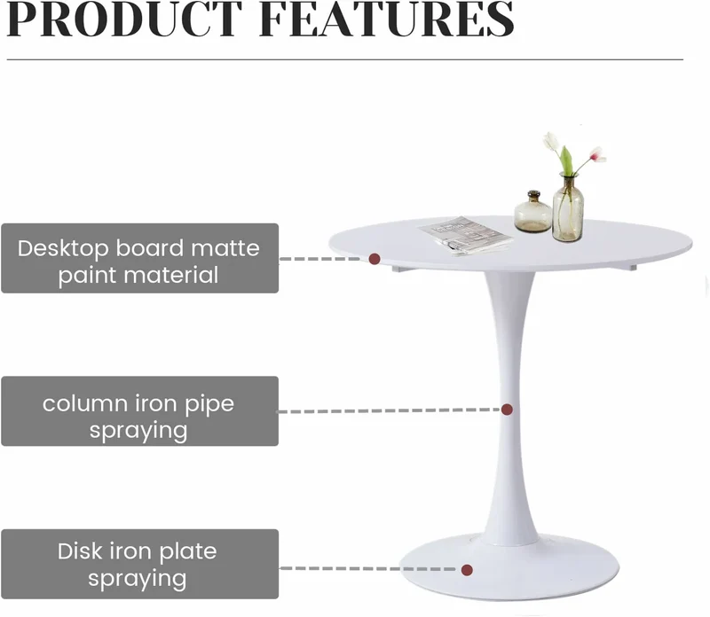 Table de salle à manger Simon — finition blanche, design contemporain, ronde