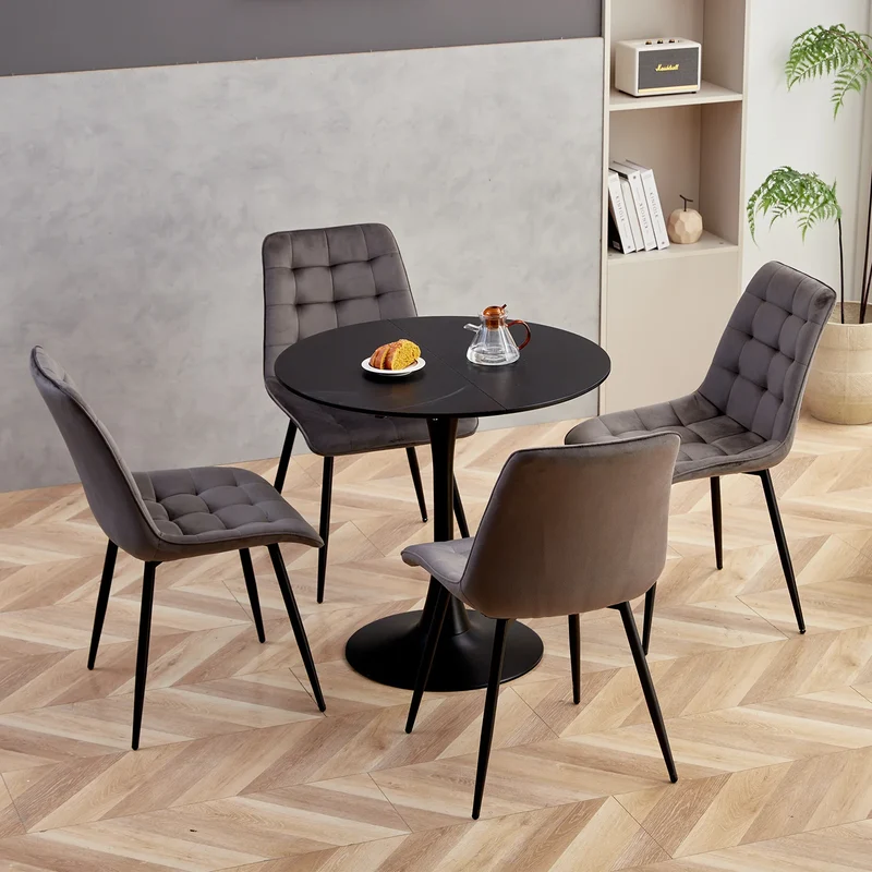 Table de salle à manger Odette — finition noir, design contemporain, ronde