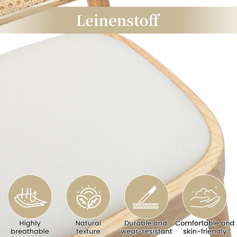 Lot de 2 chaises de salle à manger en bois, cannage et lin beige RUSTICELITE