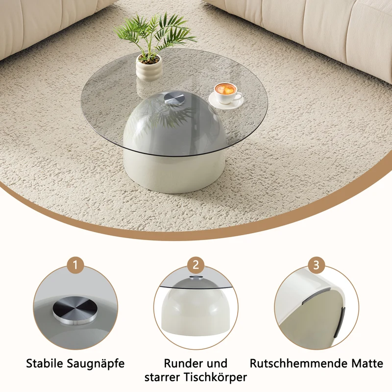 Table basse ronde en verre teinté et acier gris, design moderne Ø70cm SCANDINAVIANBENCH