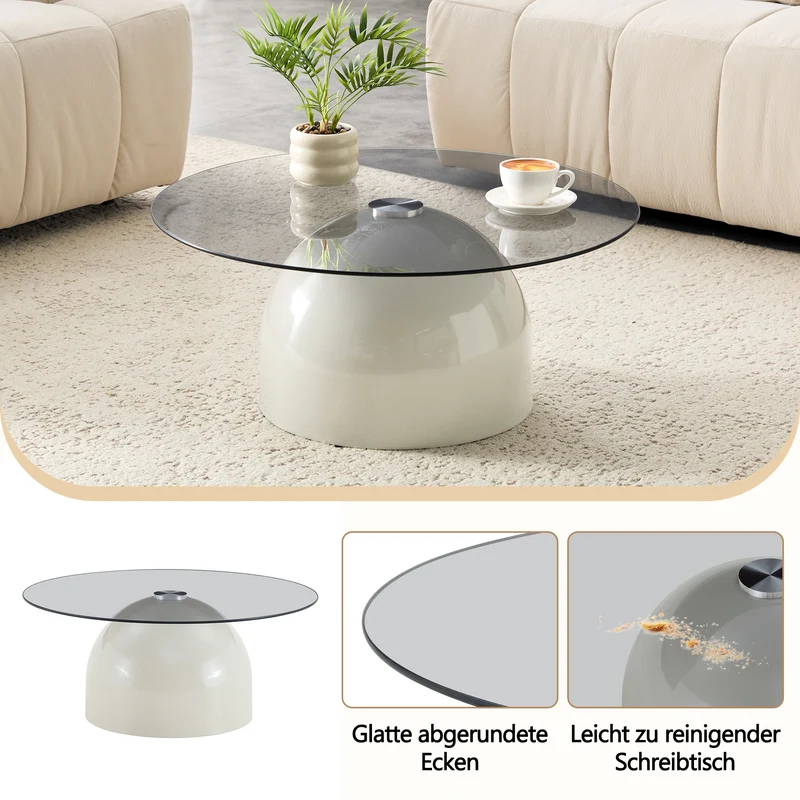 Table basse ronde en verre teinté et acier gris, design moderne Ø70cm SCANDINAVIANBENCH