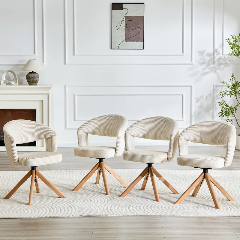 Lot de 2 chaises de salle à manger pivotantes 360° velours côtelé crème RUSTICWARDROBESET