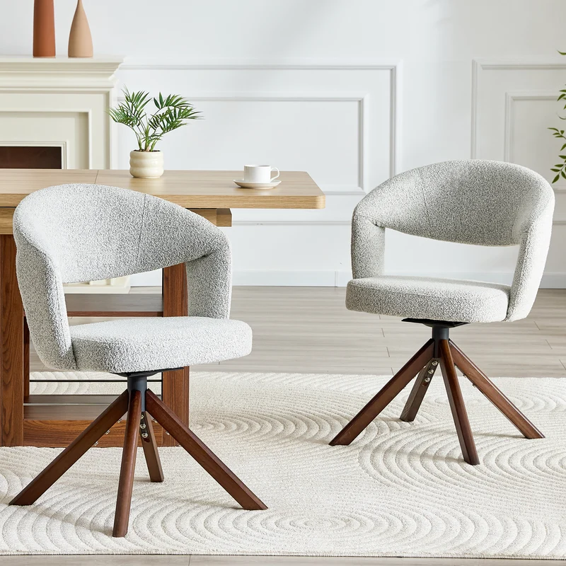 Lot de 2 chaises de salle à manger pivotantes 360° en tissu gris clair SCANDINAVIANMARBLEPL