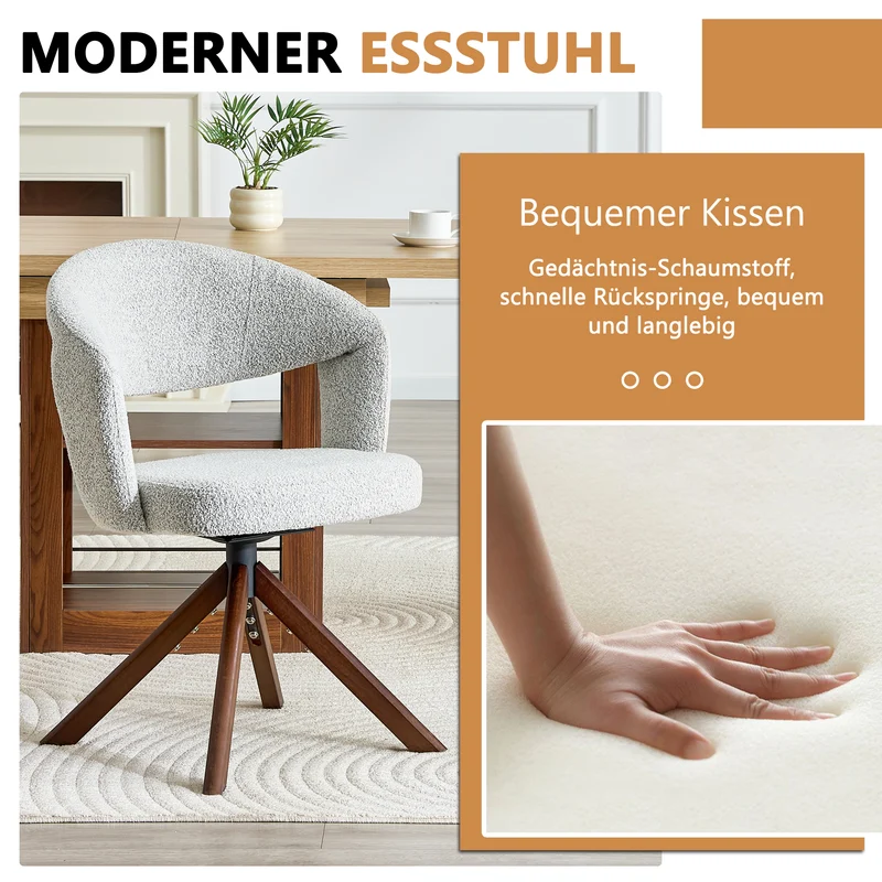 Lot de 2 chaises de salle à manger pivotantes 360° en tissu gris clair SCANDINAVIANMARBLEPL