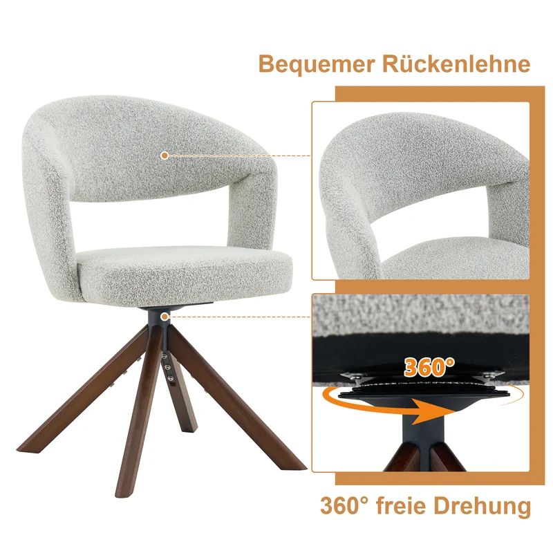 Lot de 2 chaises de salle à manger pivotantes 360° en tissu gris clair SCANDINAVIANMARBLEPL