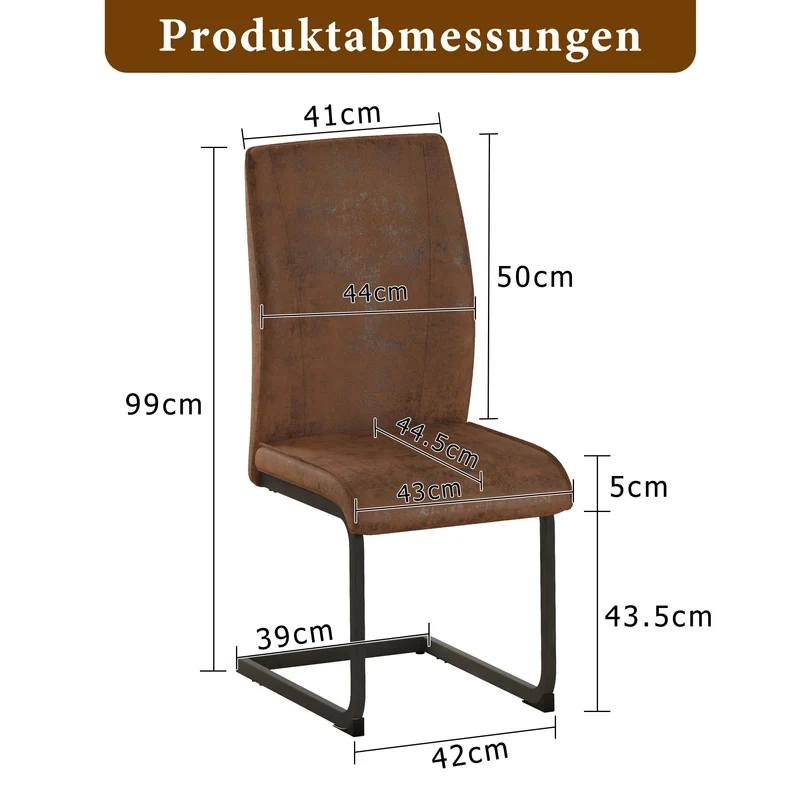 Lot de 2 chaises de salle à manger marron en tissu, pieds noirs métalliques