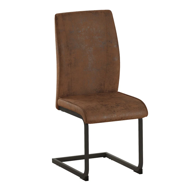 Lot de 2 chaises de salle à manger marron en tissu, pieds noirs métalliques