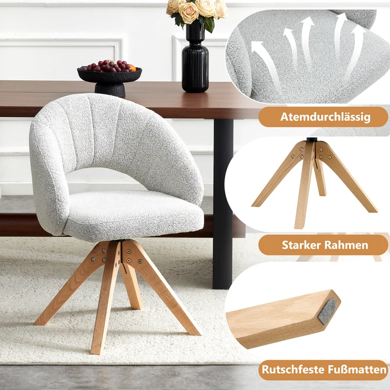 Lot de 2 chaises de salle à manger pivotantes en velours gris clair SCANDINAVIANRUG
