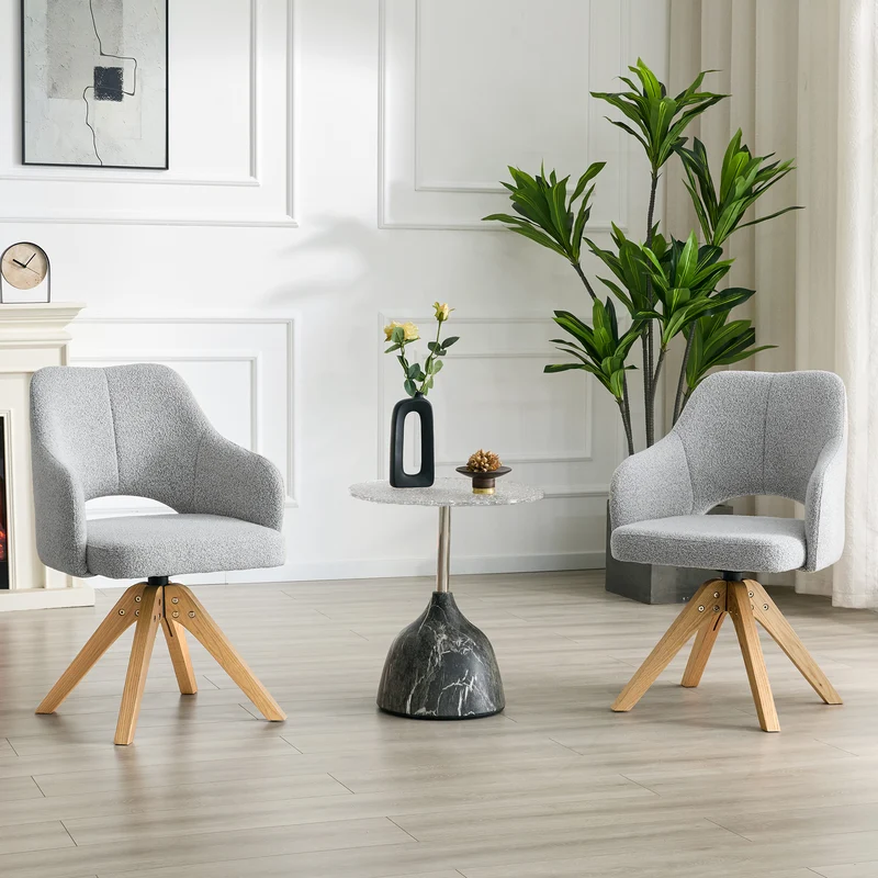 Lot de 2 chaises pivotantes gris clair en tissu, pieds bois SCANDINAVIANRESINSTY