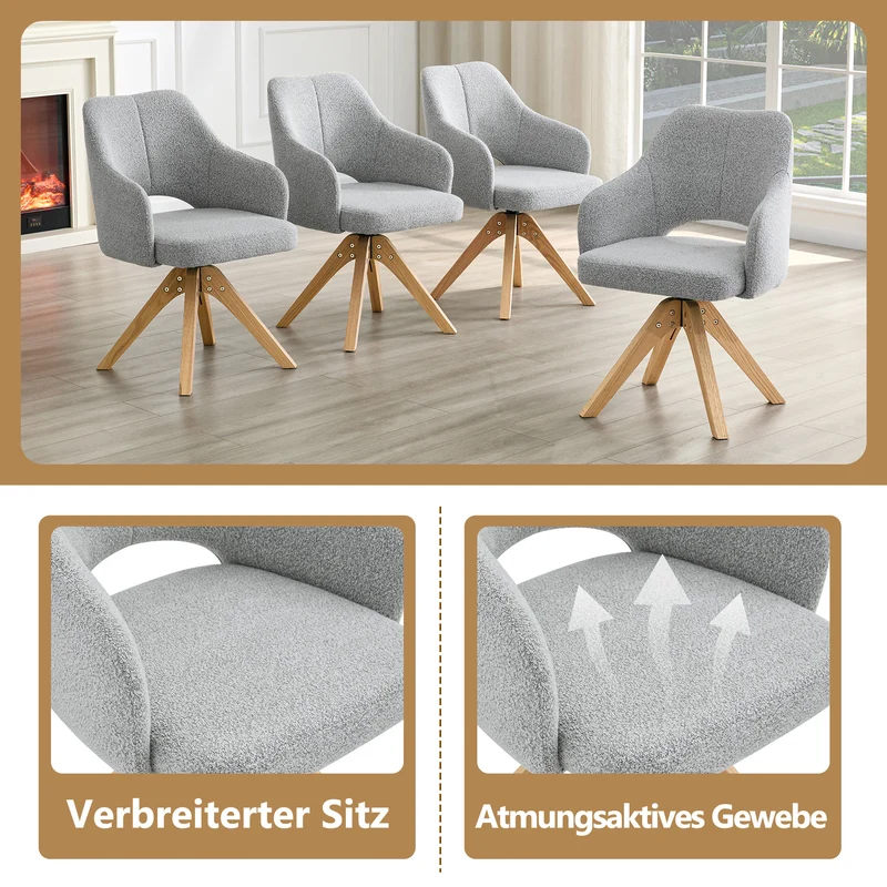 Lot de 2 chaises pivotantes gris clair en tissu, pieds bois SCANDINAVIANRESINSTY