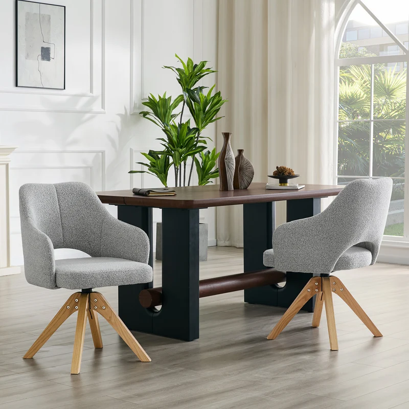 Lot de 2 chaises pivotantes gris clair en tissu, pieds bois SCANDINAVIANRESINSTY