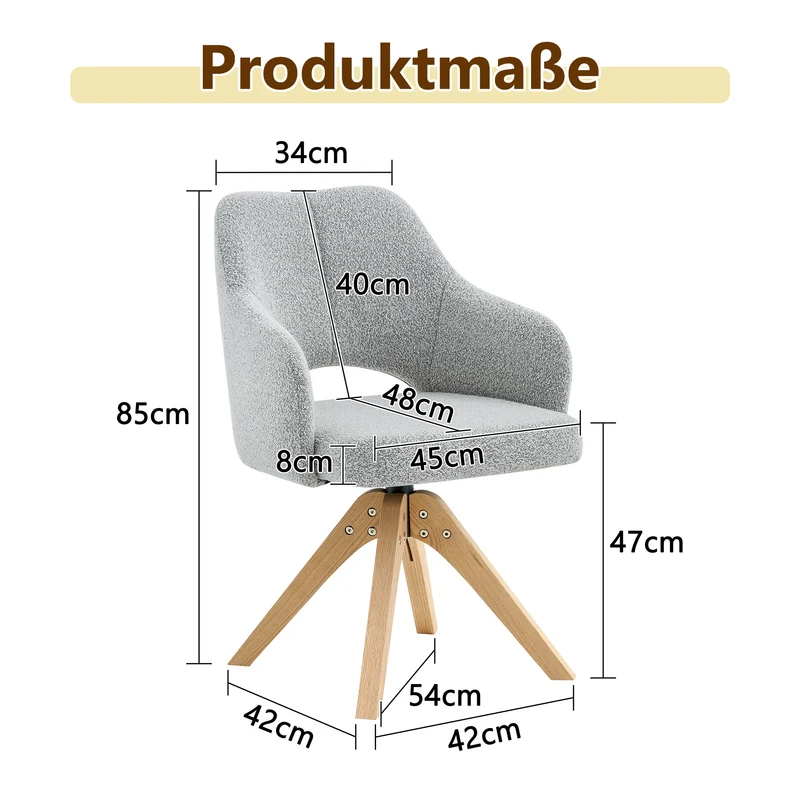 Lot de 2 chaises pivotantes gris clair en tissu, pieds bois SCANDINAVIANRESINSTY