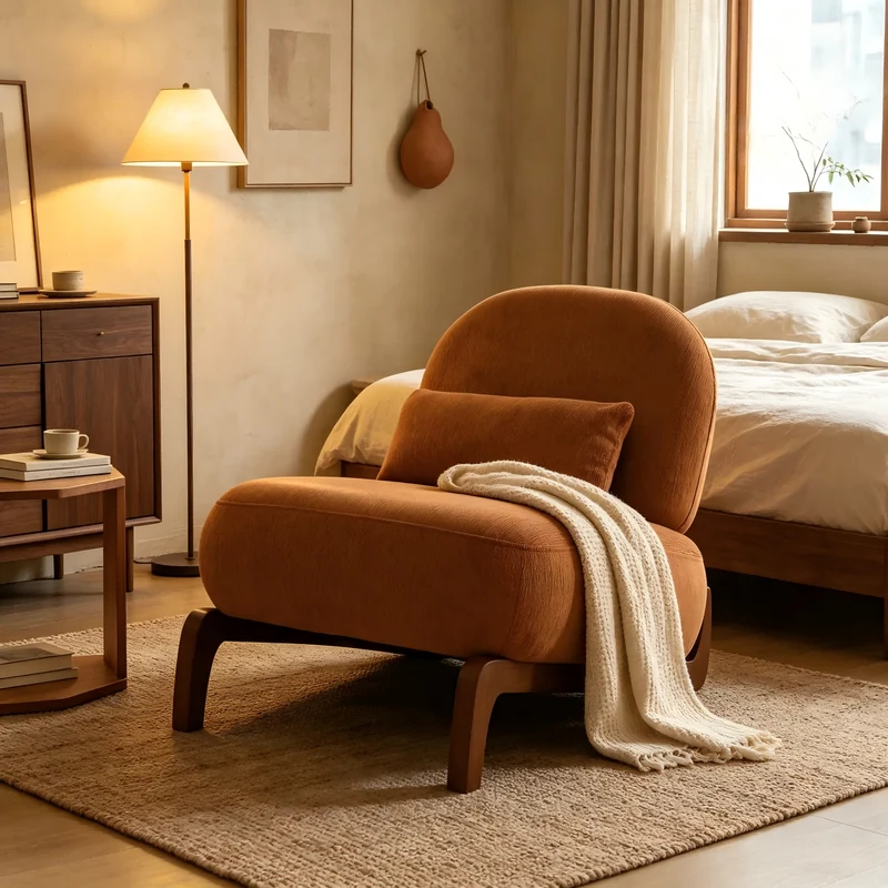 Fauteuil en velours caramel 86,9 cm, moderne, pieds en bois massif RUSTICMAX