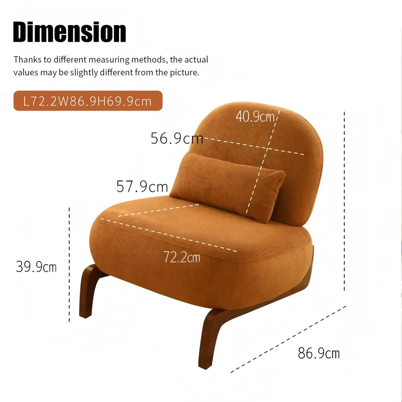 Fauteuil en velours caramel 86,9 cm, moderne, pieds en bois massif RUSTICMAX