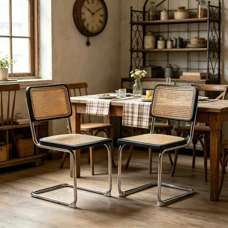 Lot de 4 chaises en rotin noir, style Breuer RUSTICSTONEELITE