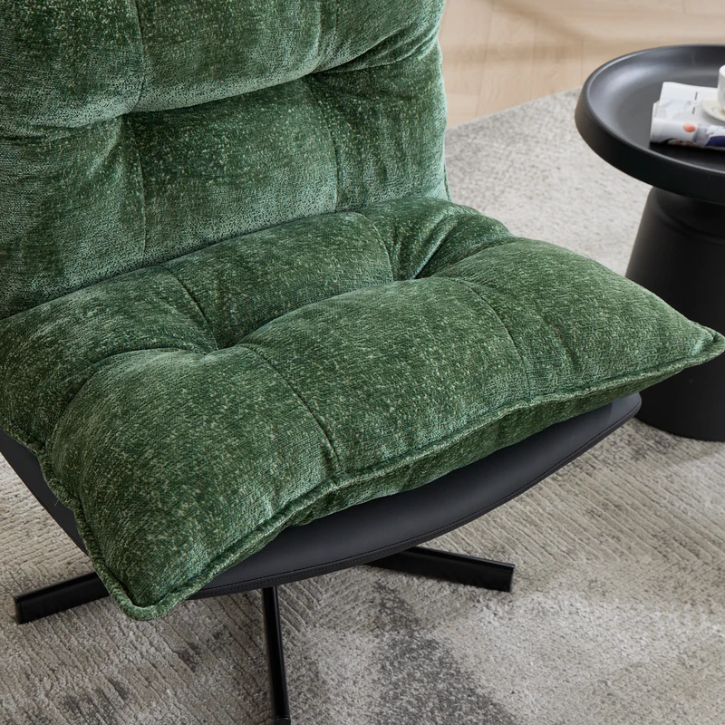 Fauteuil relax vert foncé pivotant 360° avec dossier réglable RUSTICVANITY