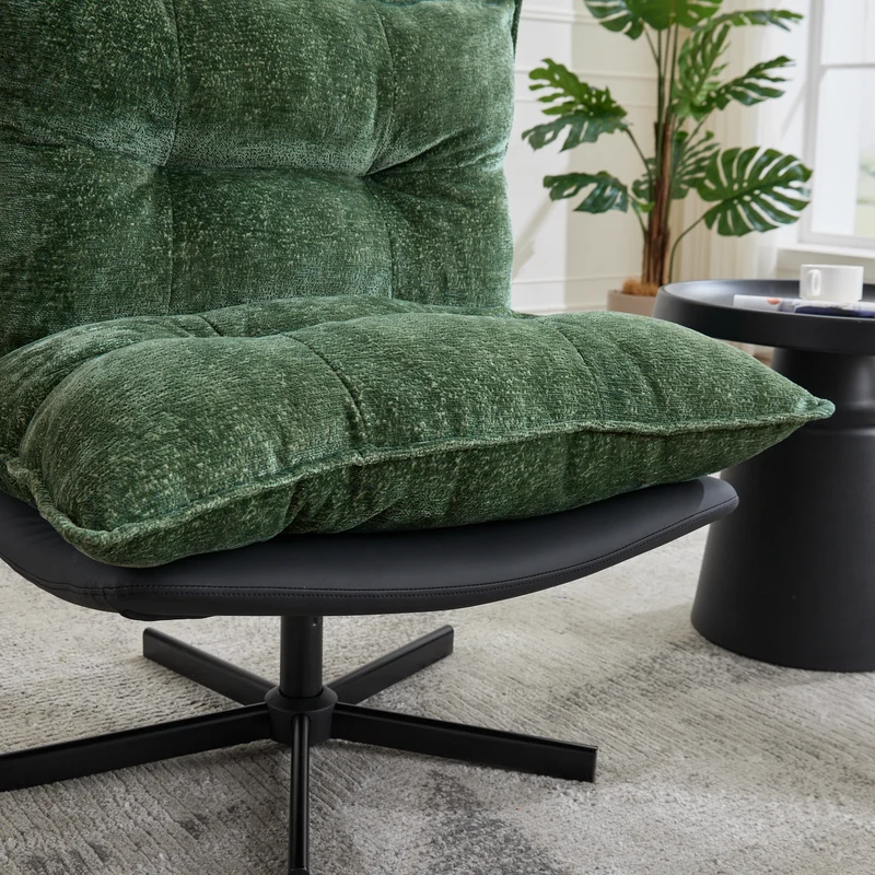 Fauteuil relax vert foncé pivotant 360° avec dossier réglable RUSTICVANITY