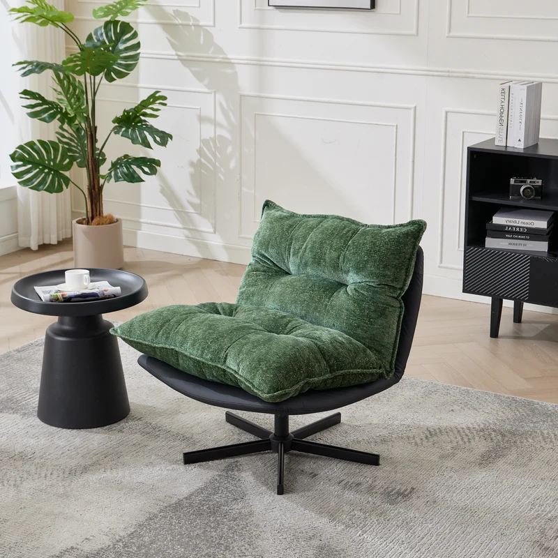 Fauteuil relax vert foncé pivotant 360° avec dossier réglable RUSTICVANITY