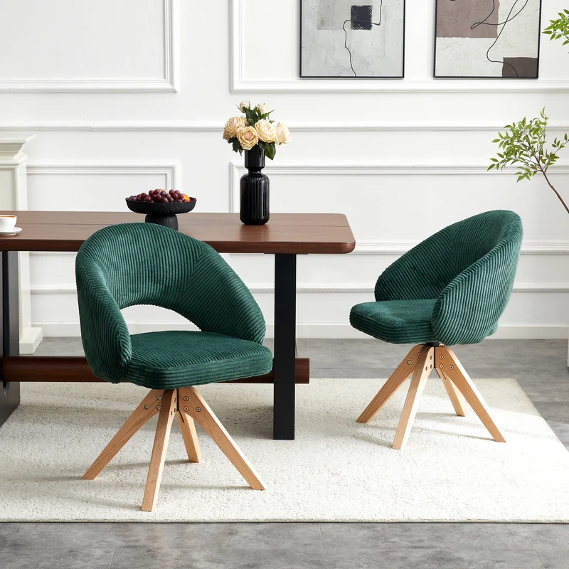 Lot de 2 chaises pivotantes en velours côtelé vert foncé rétro SCANDINAVIANSIDEBOAR