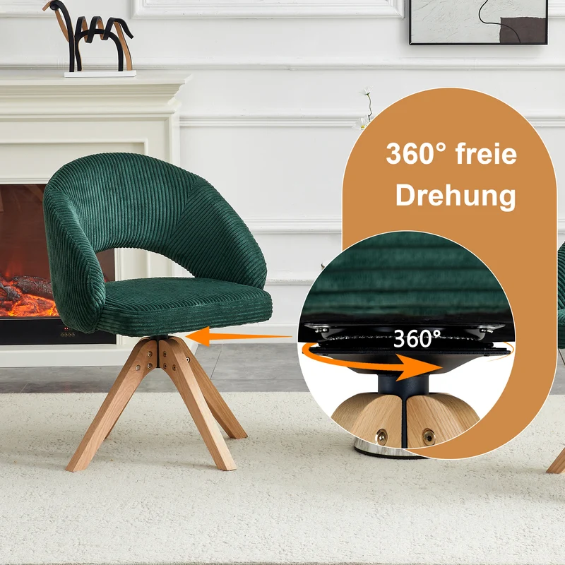 Lot de 2 chaises pivotantes en velours côtelé vert foncé rétro SCANDINAVIANSIDEBOAR
