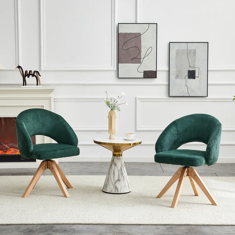 Lot de 2 chaises pivotantes en velours côtelé vert foncé rétro SCANDINAVIANSIDEBOAR