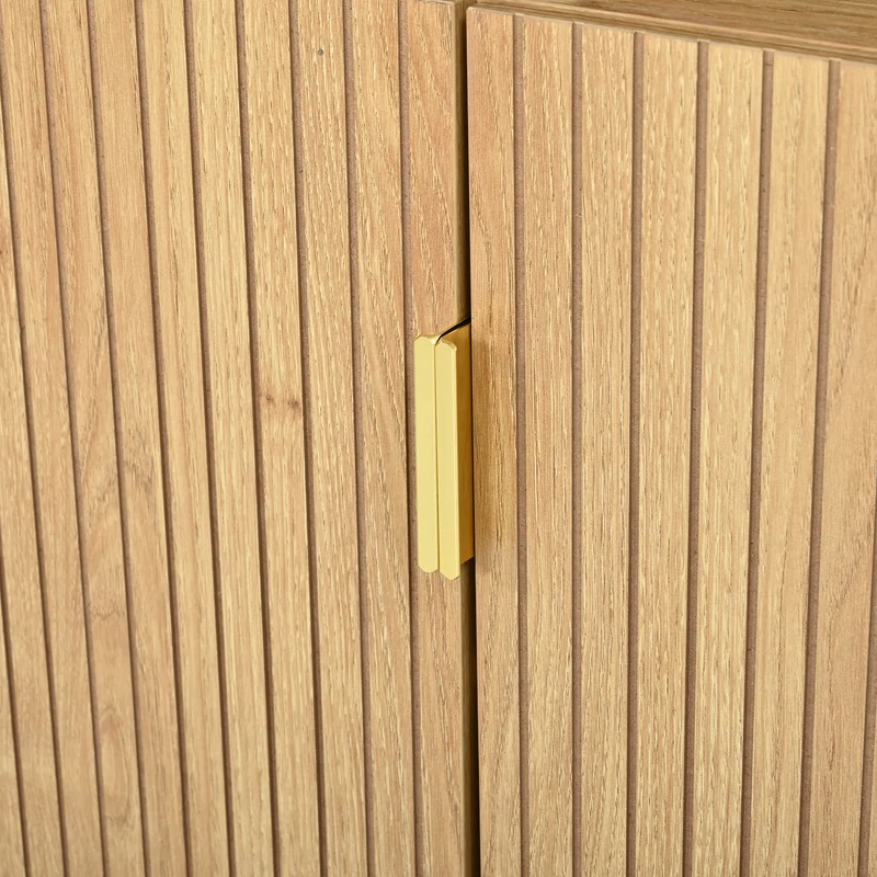 Buffet effet bois naturel, 3 portes, style moderne à relief vertical 140cm RUSTICRUGART