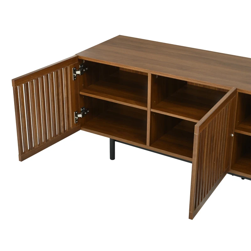 Meuble TV effet noyer et noir avec portes cannées 160cm RUSTICOTTOMANHOME