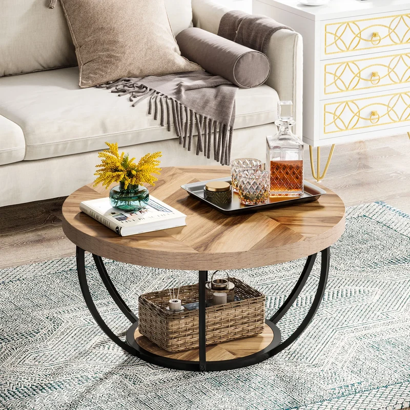 Table basse Marc — bois, style industriel, rangement intégré, 2 niveaux