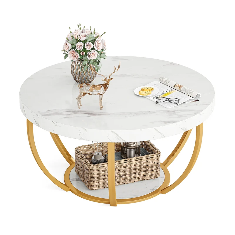 Table basse Marc — bois, style industriel, rangement intégré, 2 niveaux