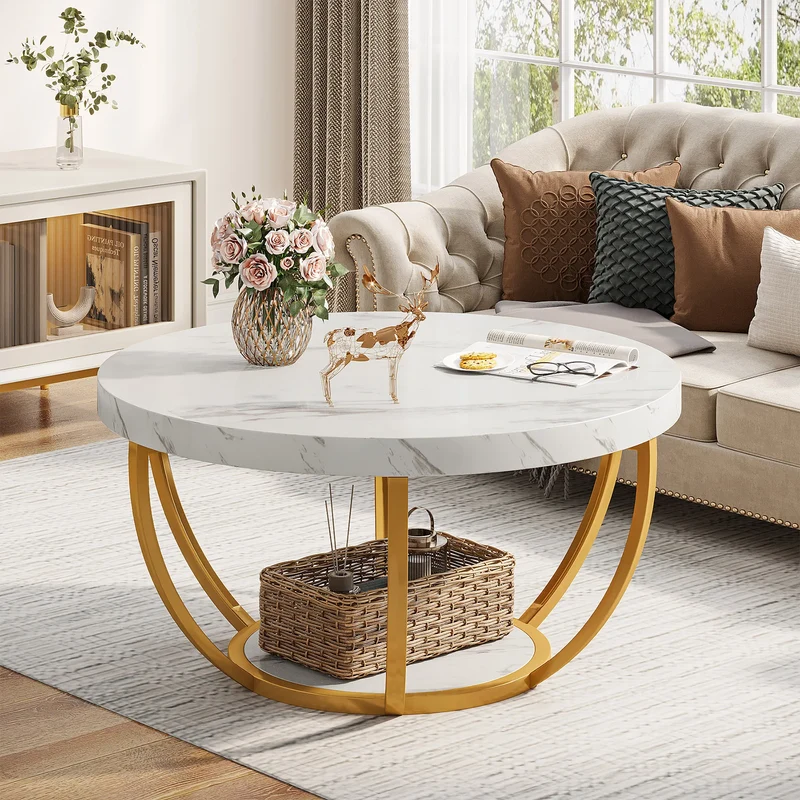 Table basse Marc — bois, style industriel, rangement intégré, 2 niveaux