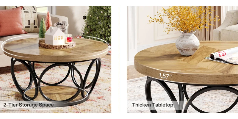 Table basse Marc — bois, style industriel, rangement intégré, 2 niveaux