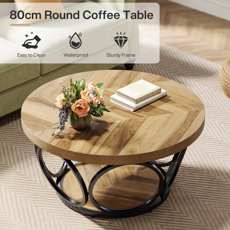 Table basse Marc — bois, style industriel, rangement intégré, 2 niveaux