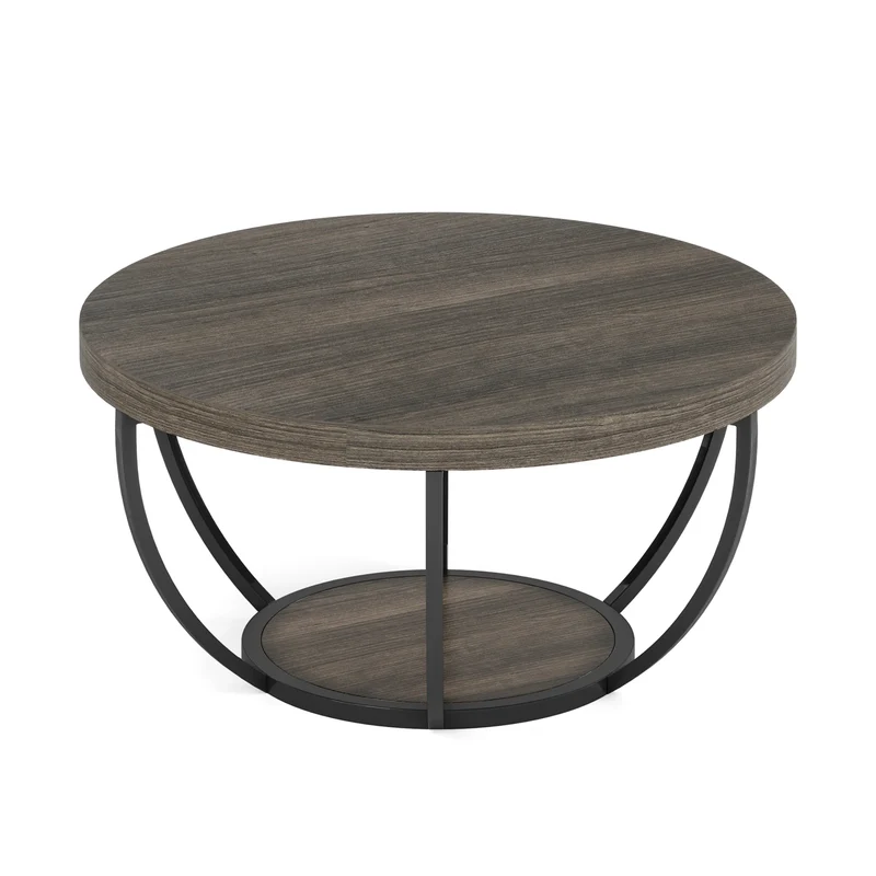 Table basse Marc — bois, style industriel, rangement intégré, 2 niveaux