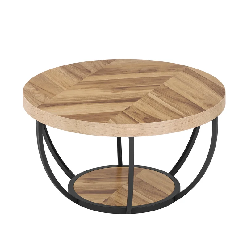 Table basse Marc — bois, style industriel, rangement intégré, 2 niveaux