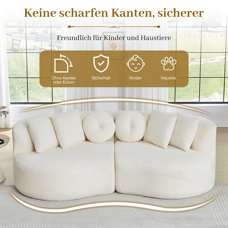 Canapé modulable 2 places en chenille beige, design cashew RUSTICWALNUTMAX