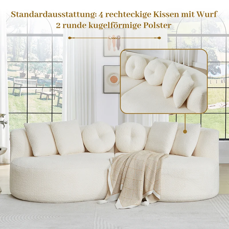 Canapé modulable 2 places en chenille beige, design cashew RUSTICWALNUTMAX