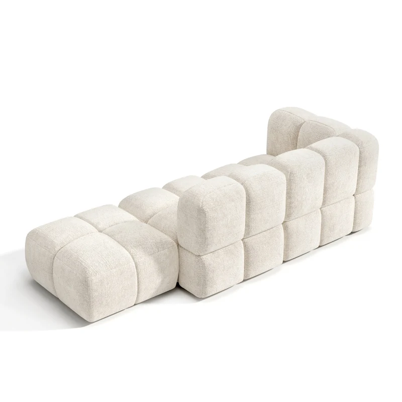 Canapé modulable 4-5 places gauche NUBI velours texturé crème