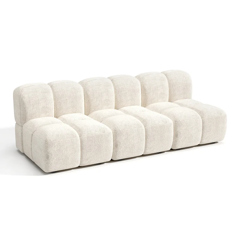 Canapé modulable 4-5 places NUBI velours texturé crème