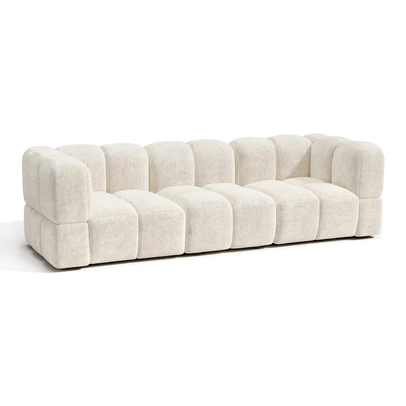 Canapé modulable 4-5 places NUBI velours texturé crème