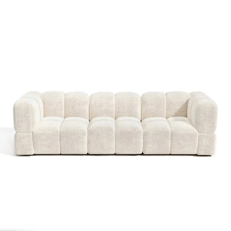 Canapé modulable 4-5 places NUBI velours texturé crème