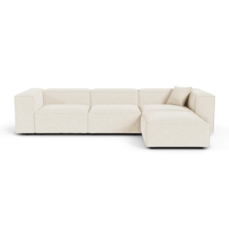 Canapé d'angle modulable 5-6 places CUBI velours chenillé crème