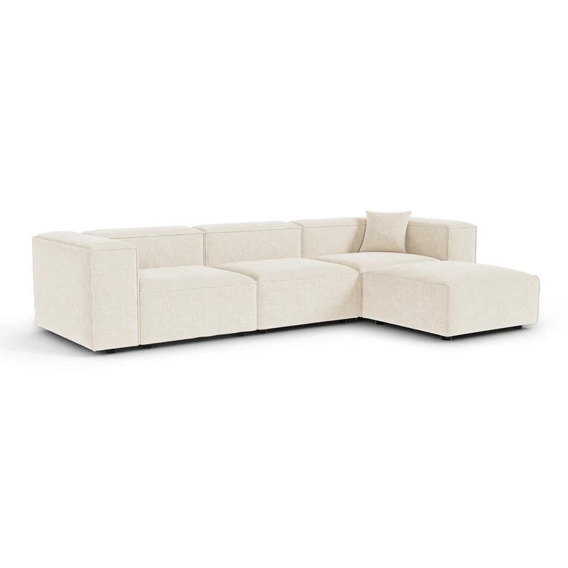 Canapé d'angle modulable 5-6 places CUBI velours chenillé crème