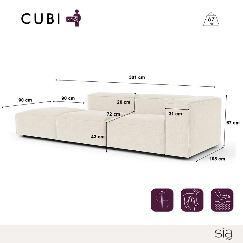 Canapé modulable 4-5 places droit CUBI velours chenillé crème