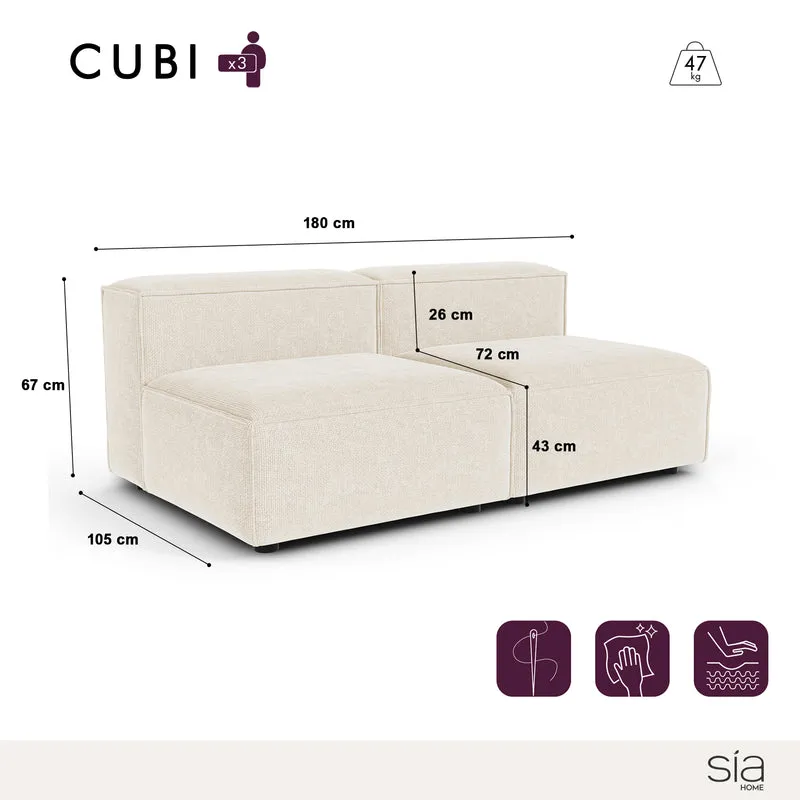 Canapé modulable 3 places CUBI velours chenillé crème