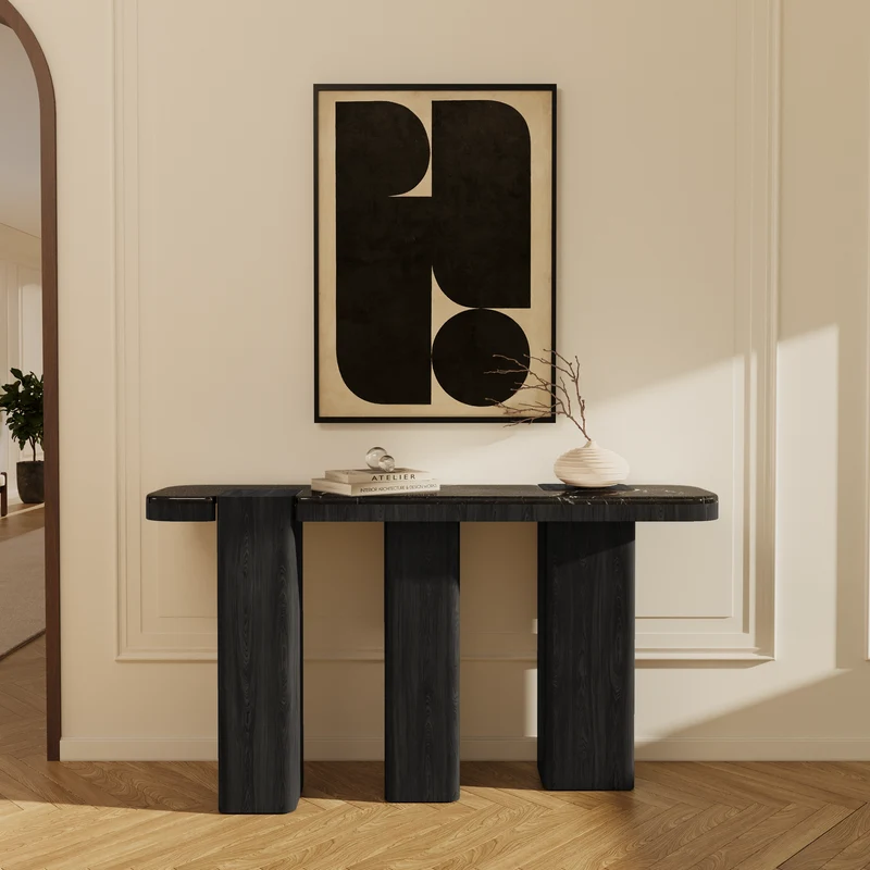 Console NERO marbre noir naturel et chêne noir 150cm