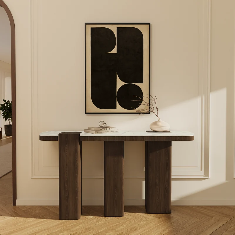 Console NERO marbre naturel et bois noyer foncé 150 cm