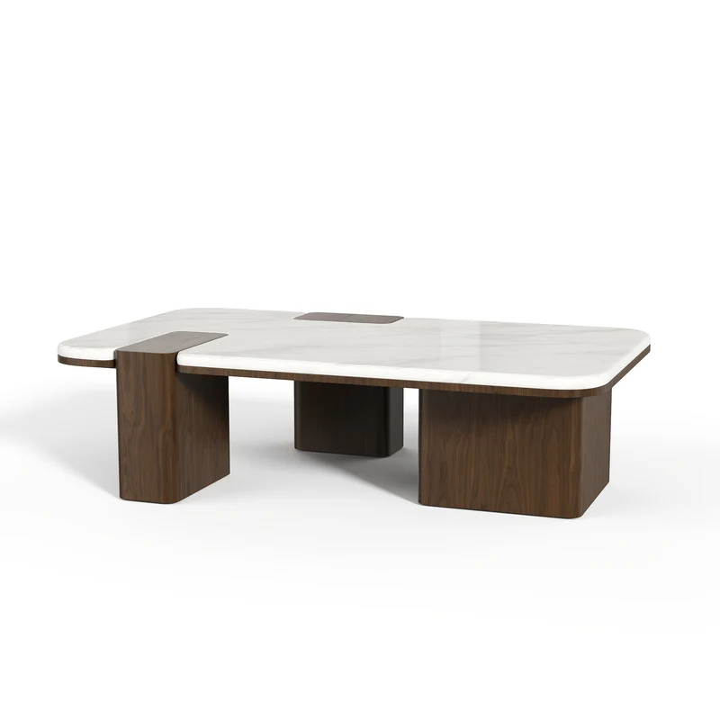 Table basse NERO marbre naturel et bois noyer foncé