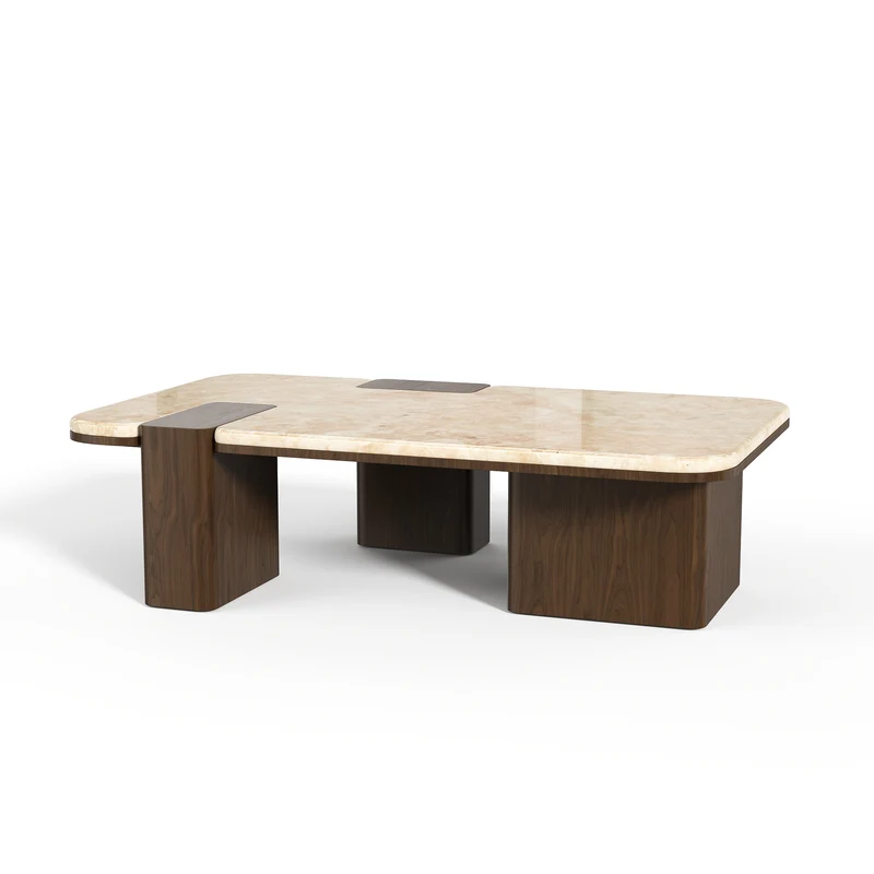 Table basse NERO marbre naturel et bois noyer foncé