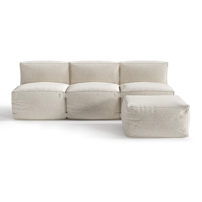 Canapé d'extérieur modulable 3 pièces et pouf BAIA tissu bouclette beige chiné