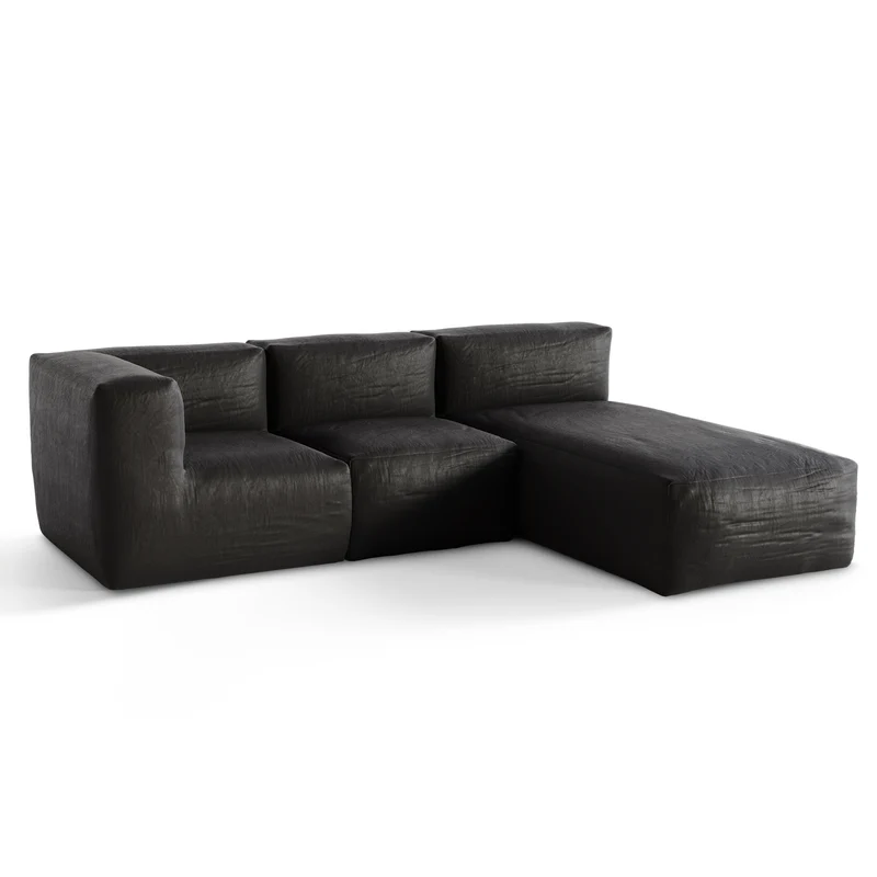 Canapé d'extérieur modulable avec méridienne 3 pièces BAIA tissu bouclette beige chiné